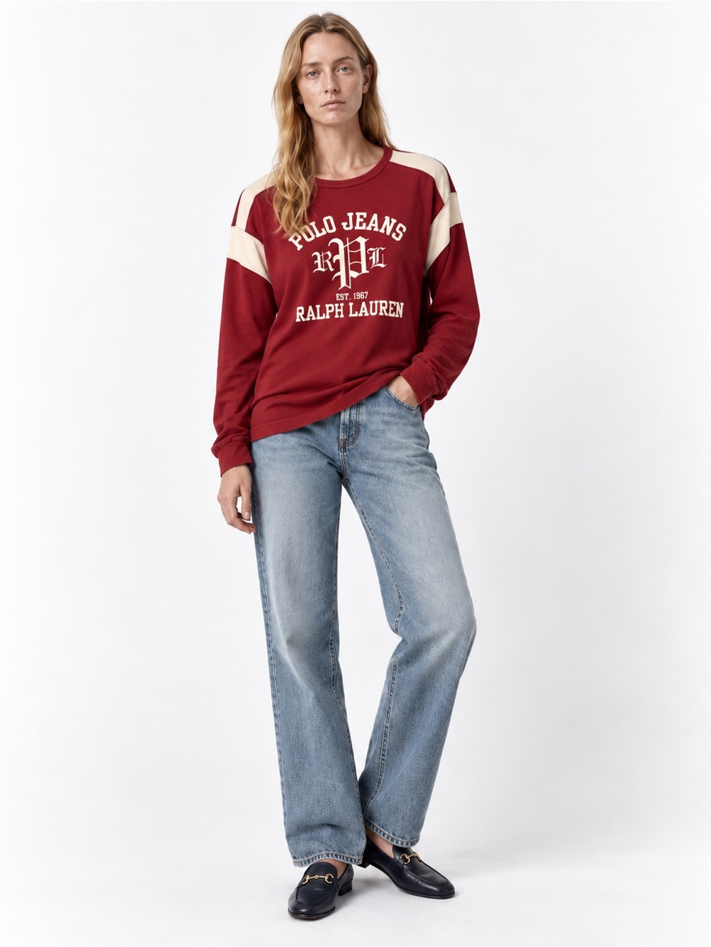Ralph Lauren Burgundy and Cream Logo Pullover Sweater